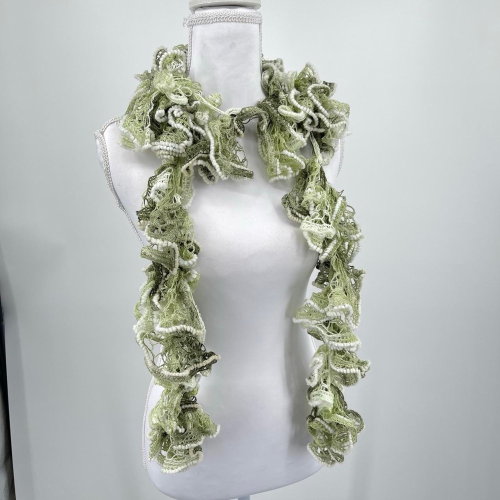 Y2K Forest Fairy Handmade Crotchet Knit Scarf Whimsy Colorful Ruffle Eclectic